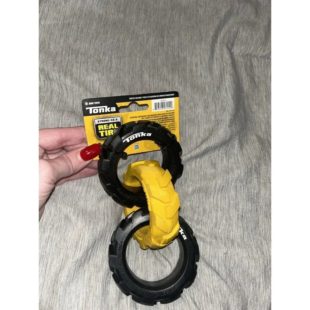 Tonka 3-Ring Rubber Outdoor Black & Yellow Playtime Dog Lover Tug Toy